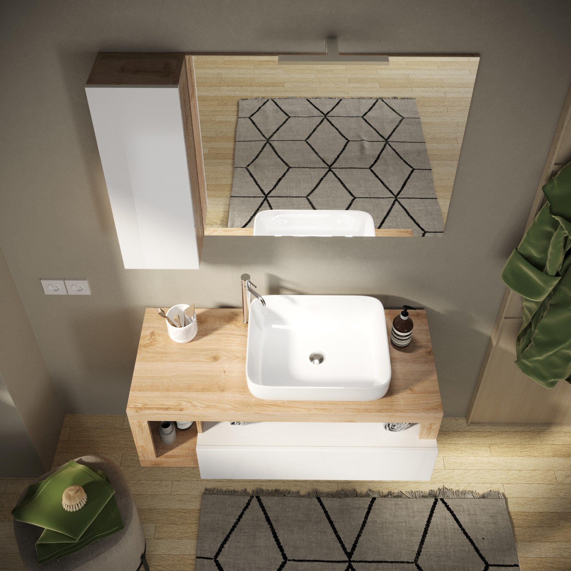 Mobile Bagno Sospeso 1 Cassetto BARCELONA 110 cm Bianco Lucido / Kadiz