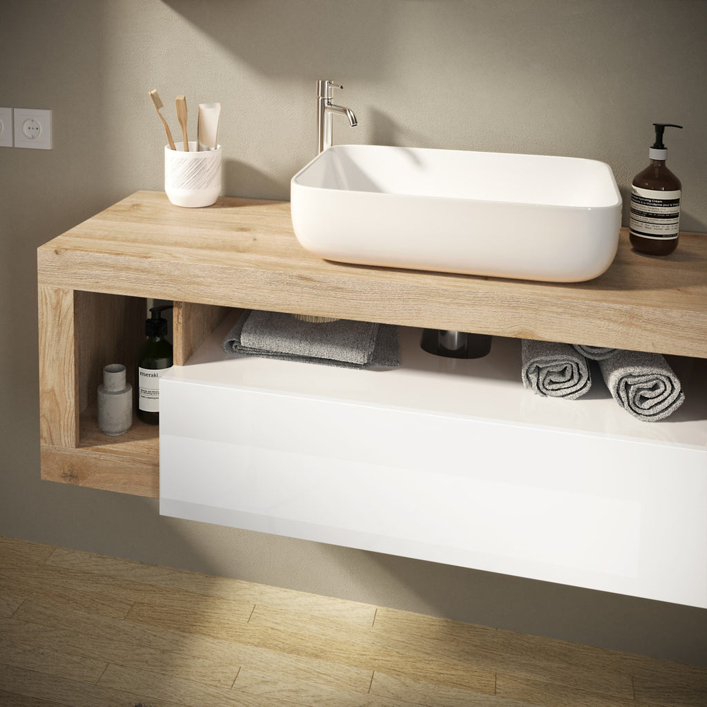 Mobile Bagno Sospeso 1 Cassetto BARCELONA 110 cm Bianco Lucido / Kadiz