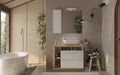 BARCELONA Mobile da Bagno con Lavabo in Ceramica, a Terra, Larghezza 92 cm Specchiera con Colonna 1 Anta e Luce LED