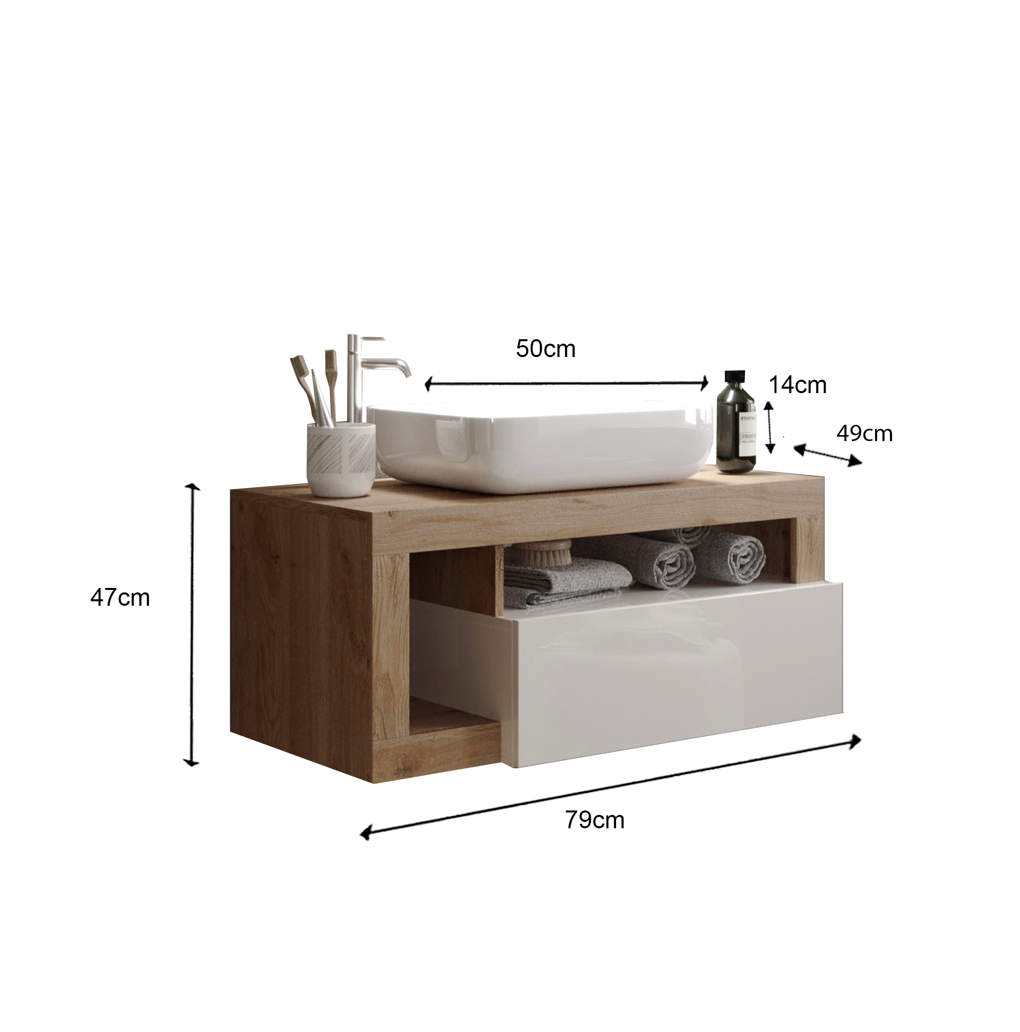 Mobile Bagno Sospeso 1 Cassetto BARCELONA 79 cm Bianco Lucido / Kadiz