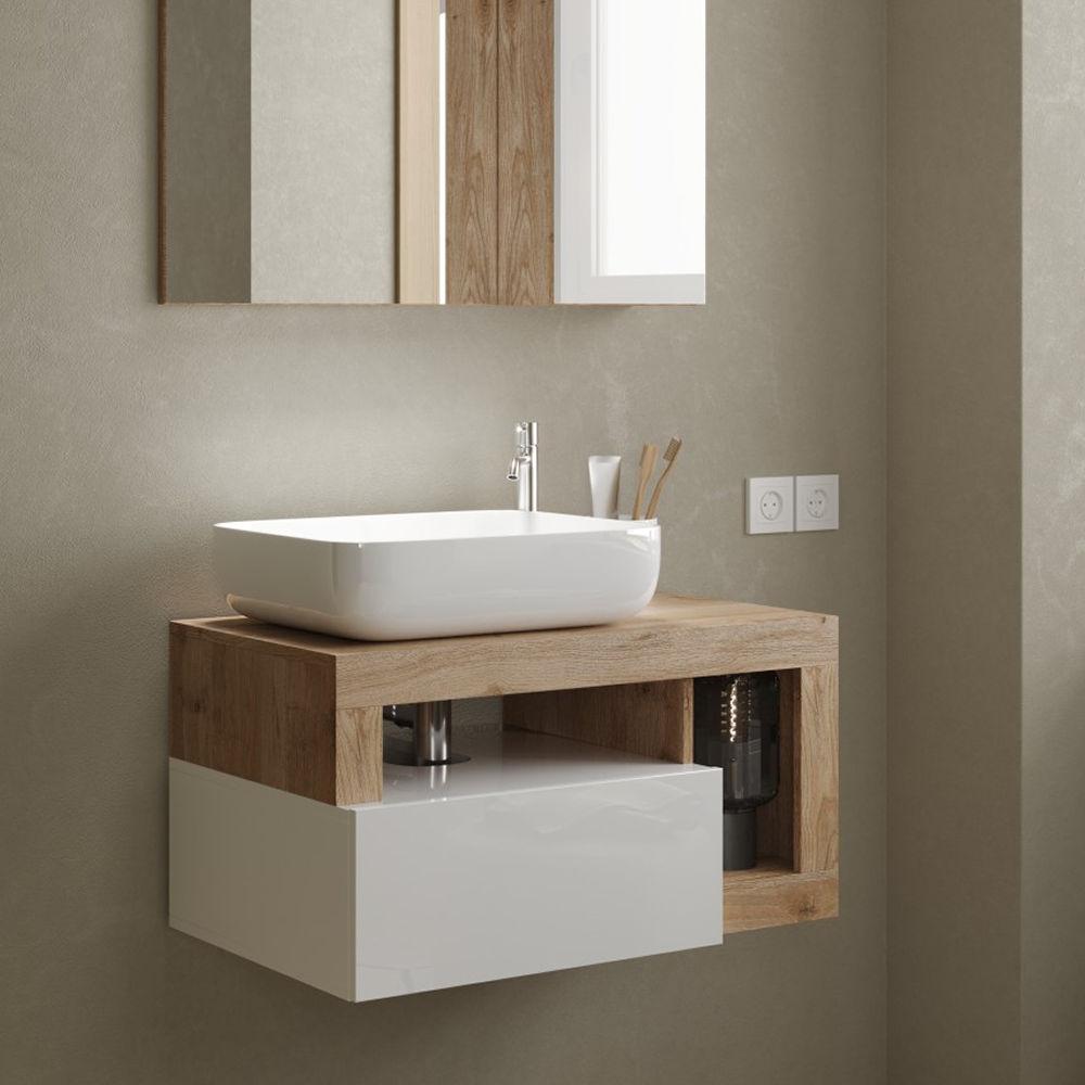 Mobile Bagno Sospeso 1 Cassetto BARCELONA 79 cm Bianco Lucido / Kadiz