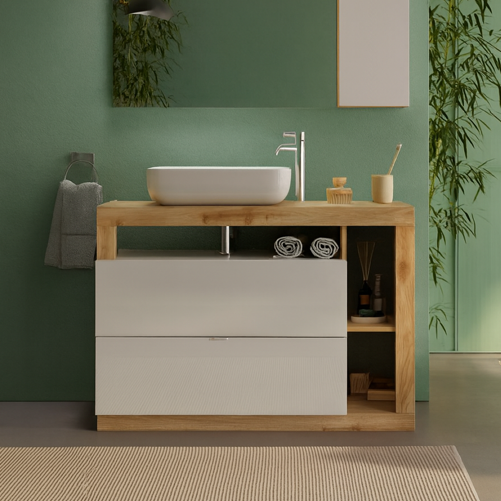 Mobile Bagno a Terra 2 Cassetti BARCELONA 110 cm Bianco Lucido / Kadiz