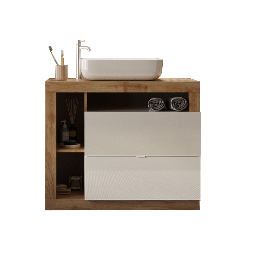 Mobile Bagno a Terra 2 Cassetti BARCELONA 79 cm Bianco Lucido / Kadiz