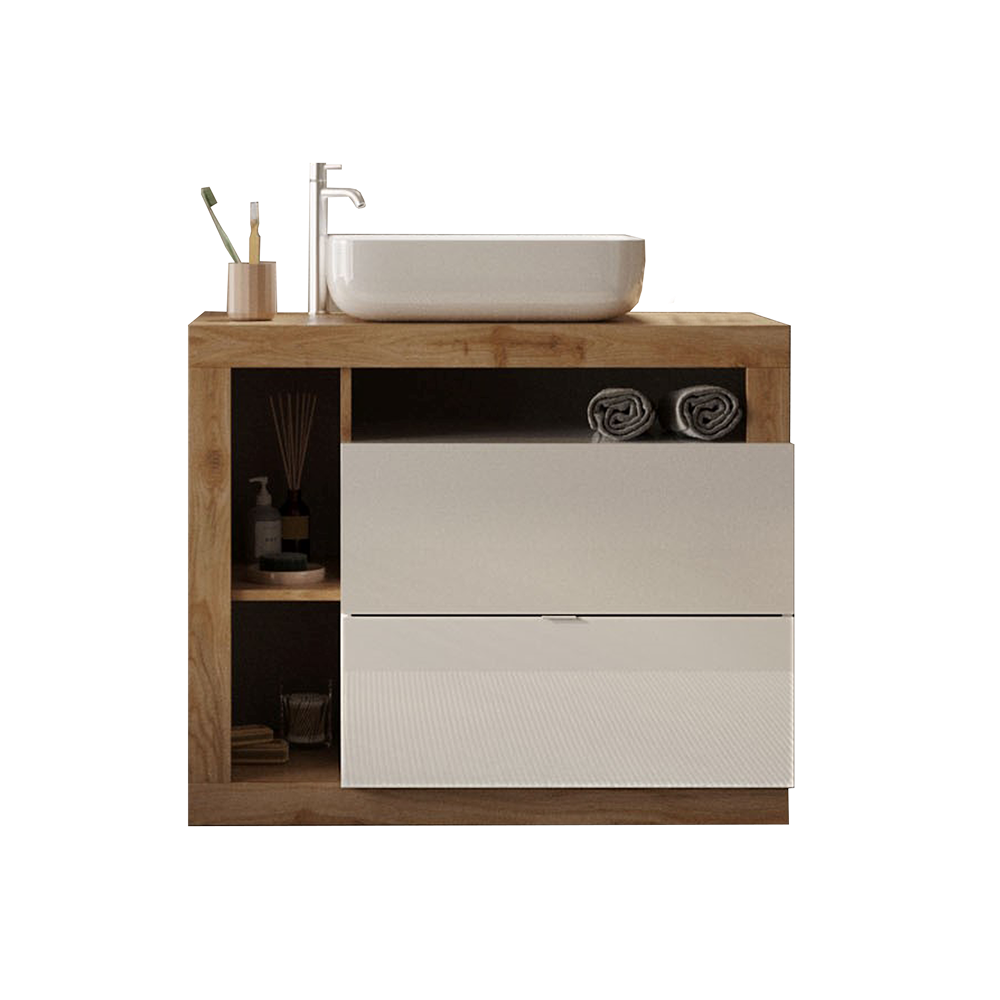 Mobile Bagno a Terra 2 Cassetti BARCELONA 92 cm Bianco Lucido / Kadiz