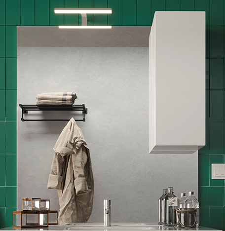 BERLIN 2.2 Specchiera Bagno con Colonna 1 Anta e LED 80 cm Bianco Lucido