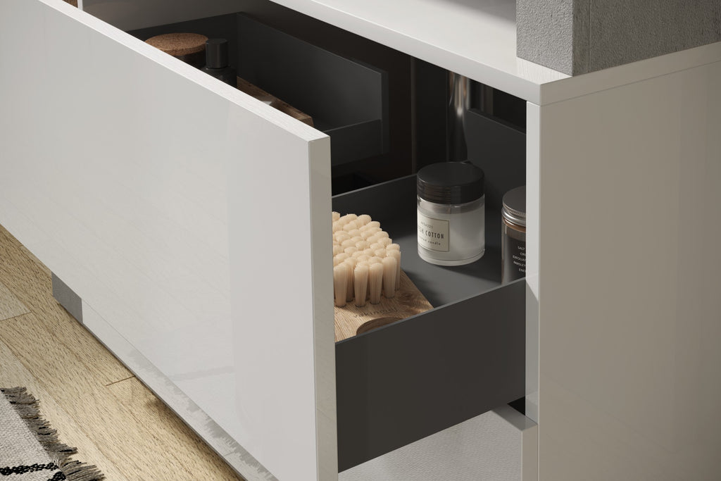 Mobile Bagno a Terra 2 Cassetti BARCELONA 110 cm Bianco Lucido / Cemento