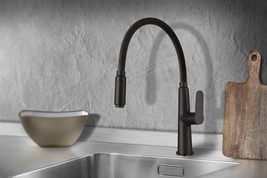 Miscelatore Lavello Laterale con Canna Flessibile Nero 18 cm Cromato / Nero