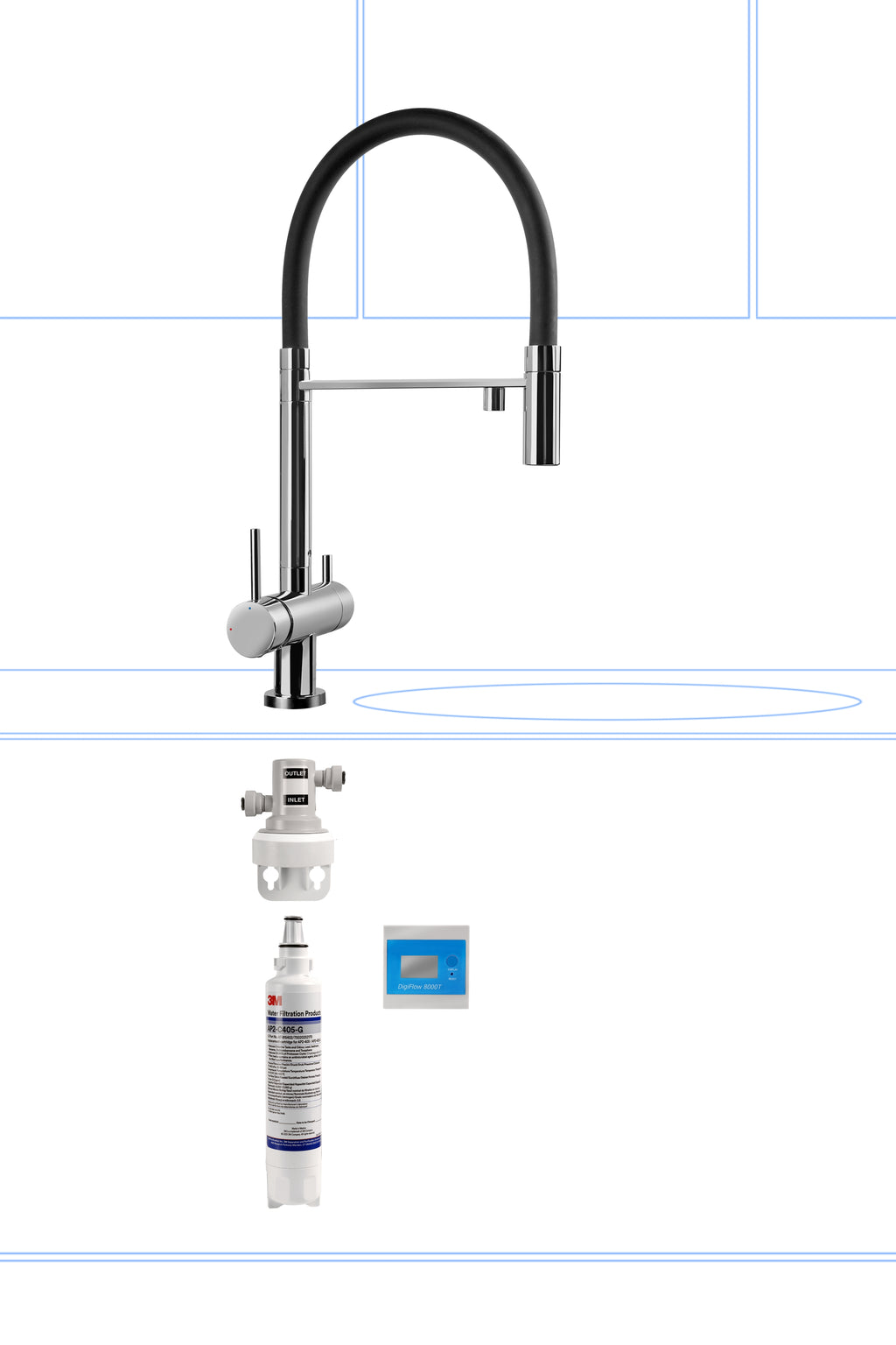 Miscelatore Lavello 3 Vie Aqua System Cromato con Kit Filtrazione Acqua 31 cm
