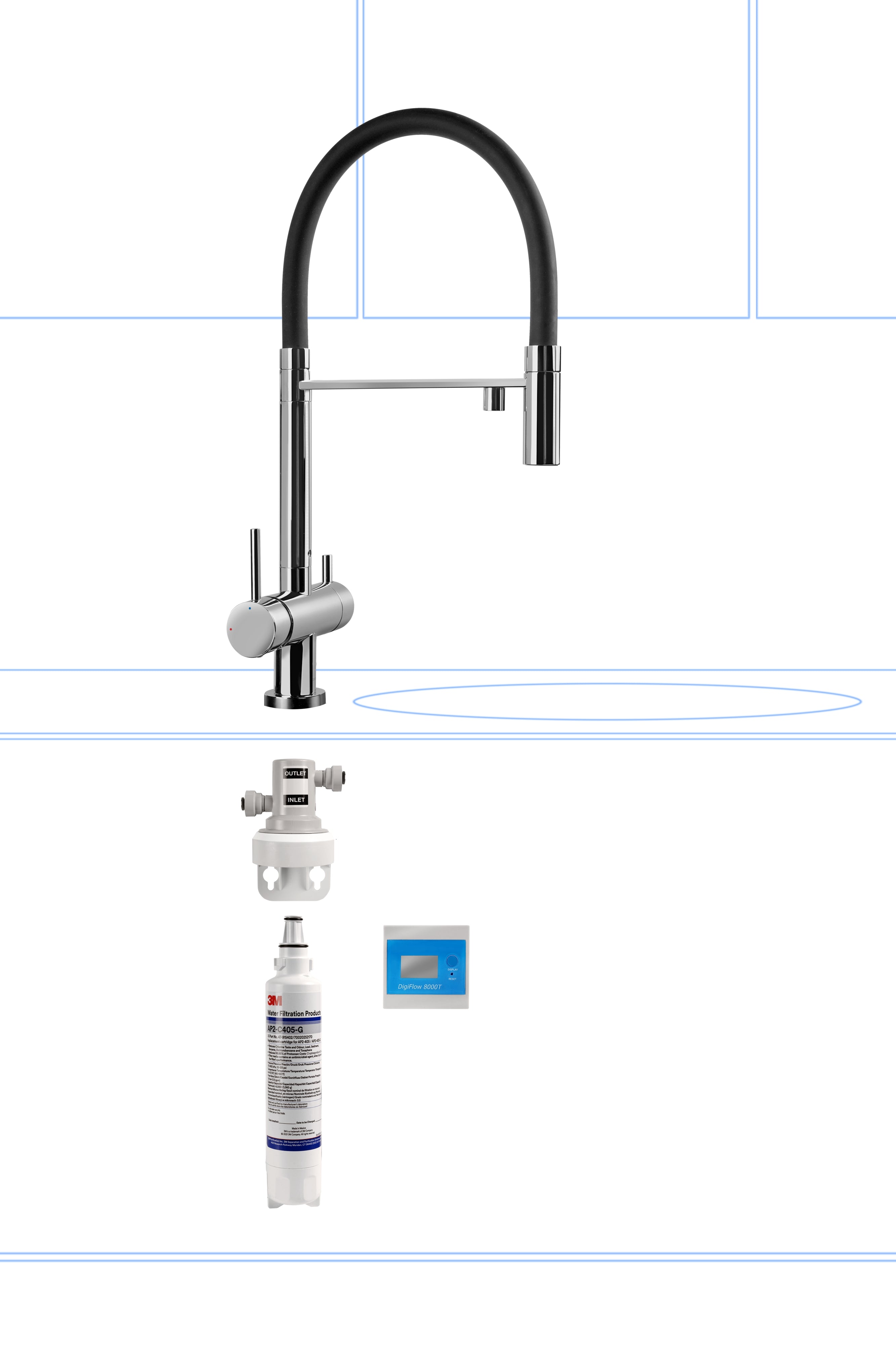 Miscelatore Lavello 3 Vie Aqua System Cromato con Kit Filtrazione Acqua 31 cm