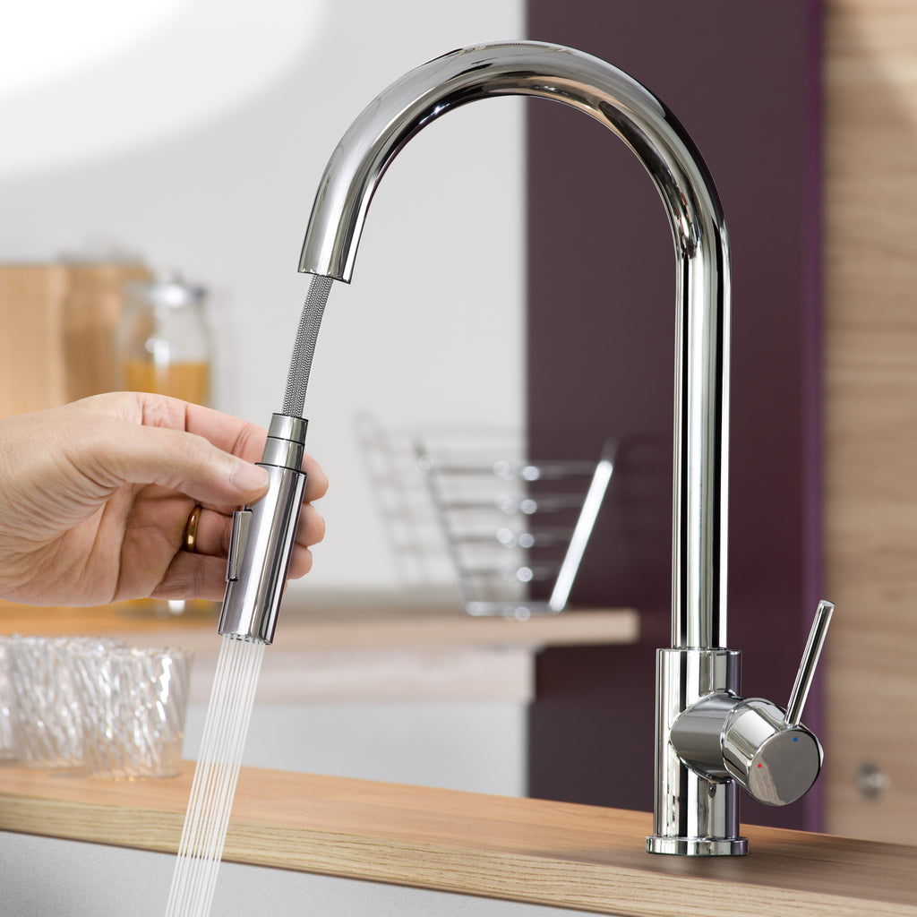 Miscelatore Lavello Laterale Pull con Doccetta Estraibile 46,5 cm Cromato