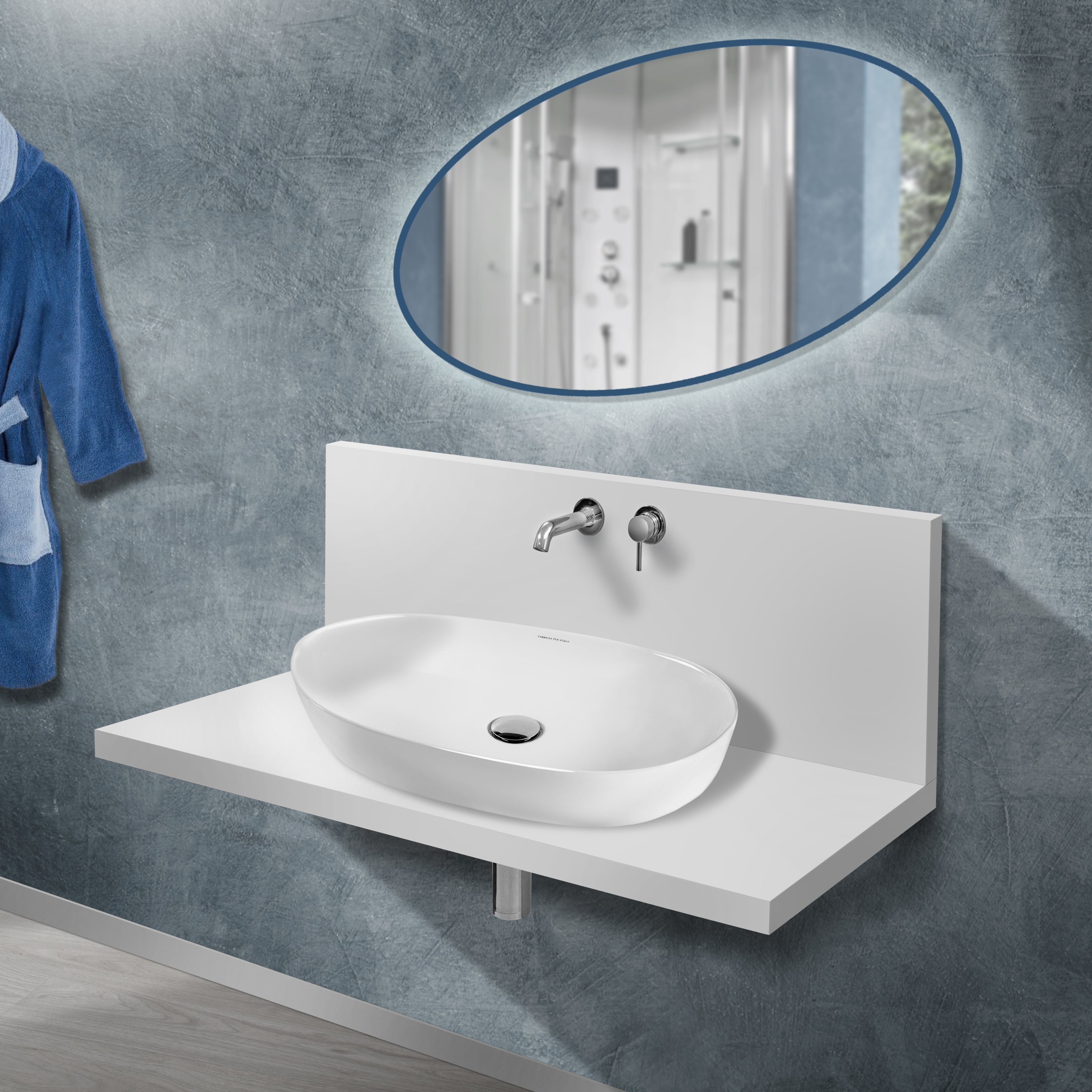 Top Ed Alzata con Miscelatore Lavabo Incasso Bianco Rovere 55,9 cm Bianco Rovere / Cromato