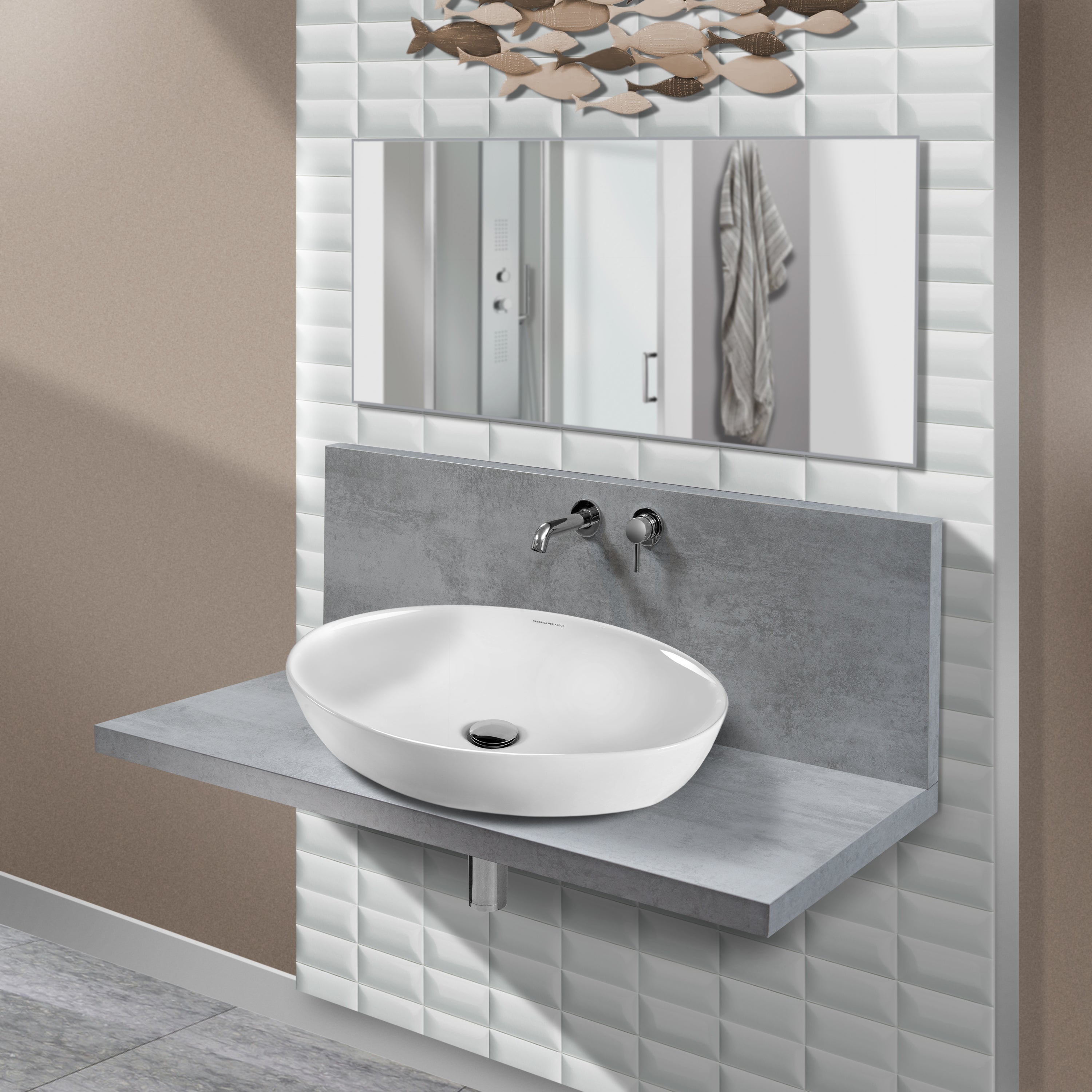 Top Ed Alzata con Miscelatore Lavabo Incasso Grigio Cemento 90 cm Grigio Cemento / Cromato