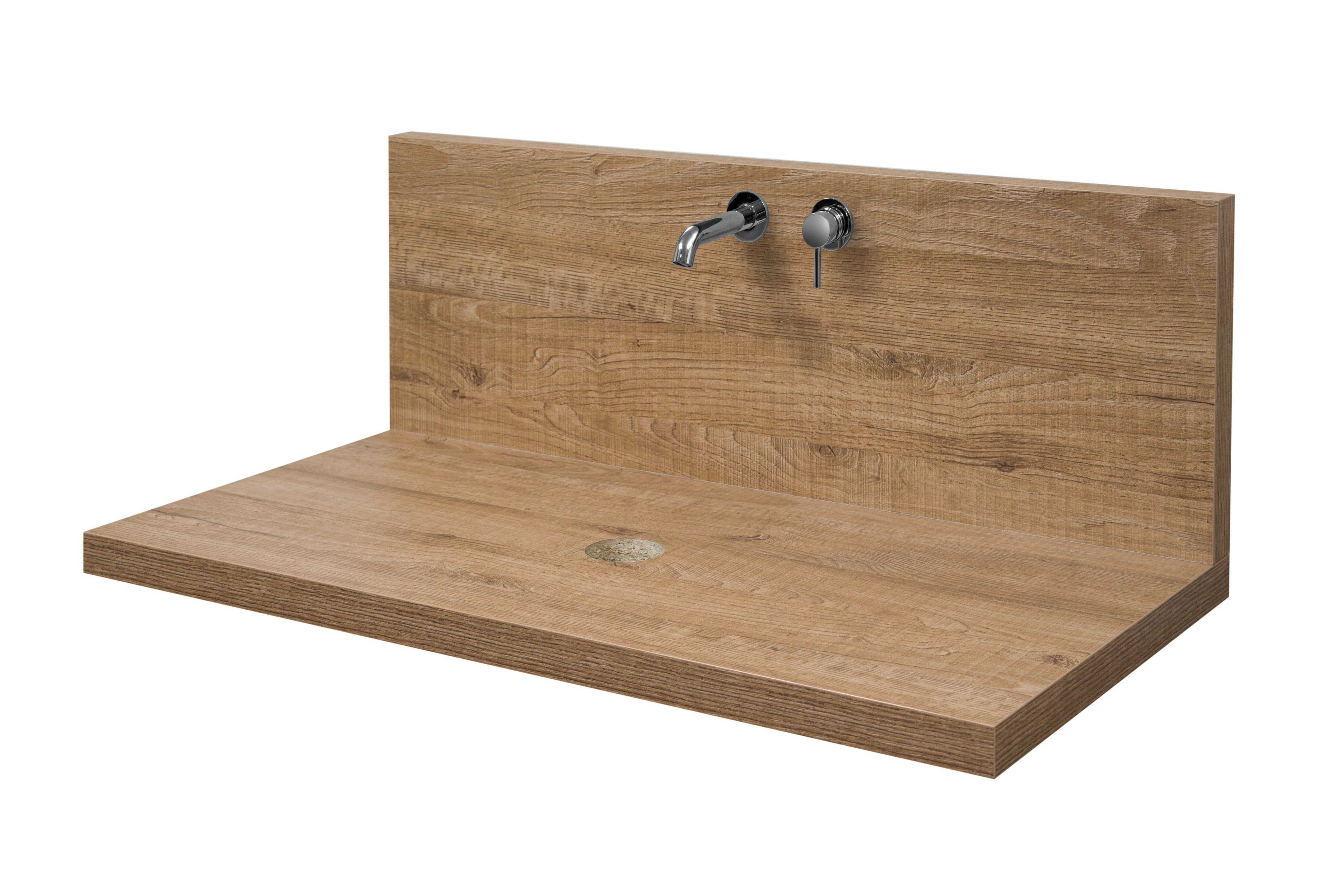 Top Ed Alzata con Miscelatore Lavabo Incasso Rovere 90 cm Rovere / Cromato