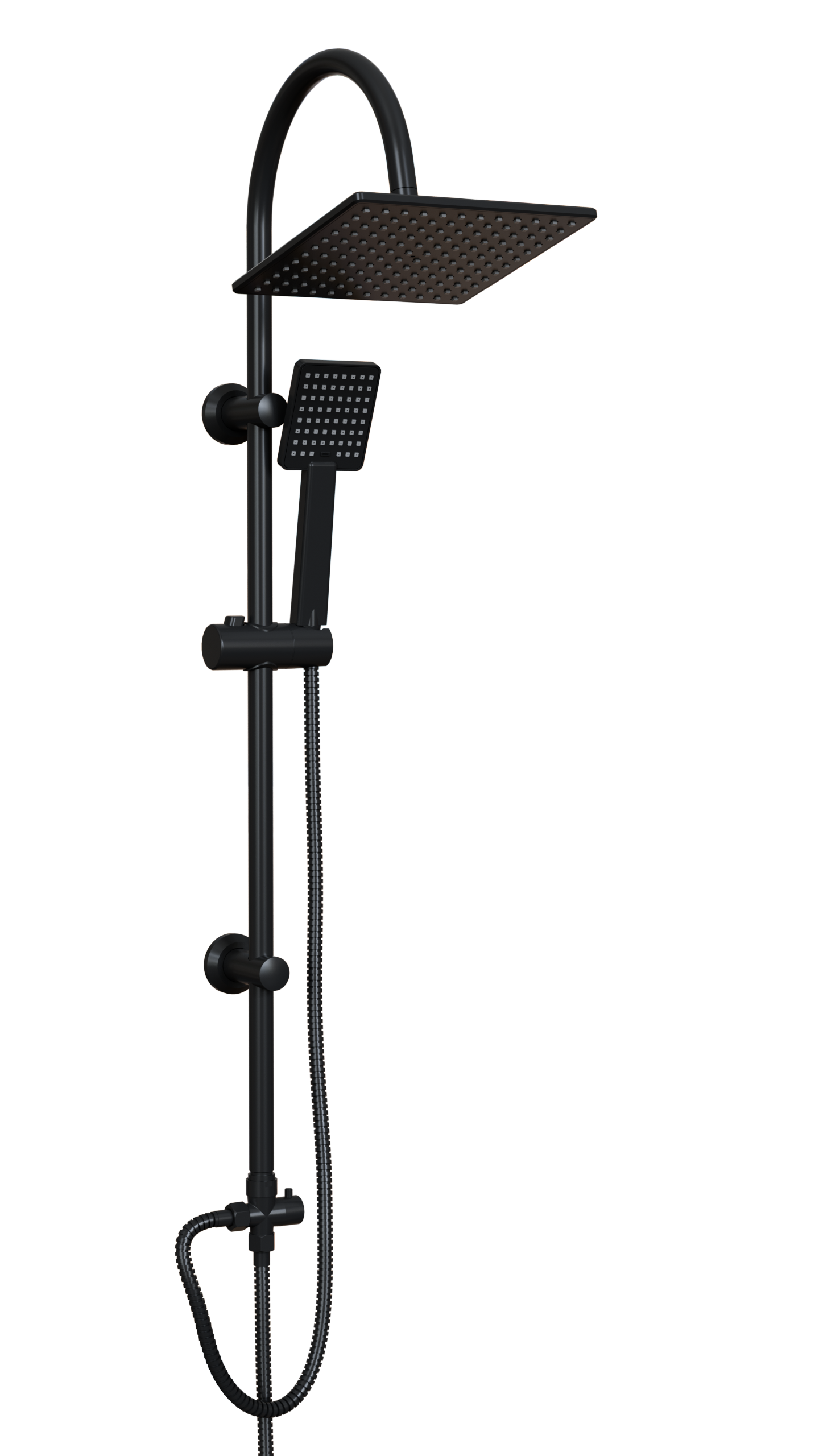 Colonna Doccia Nera Soffione Abs 20x20 Nero Opaco