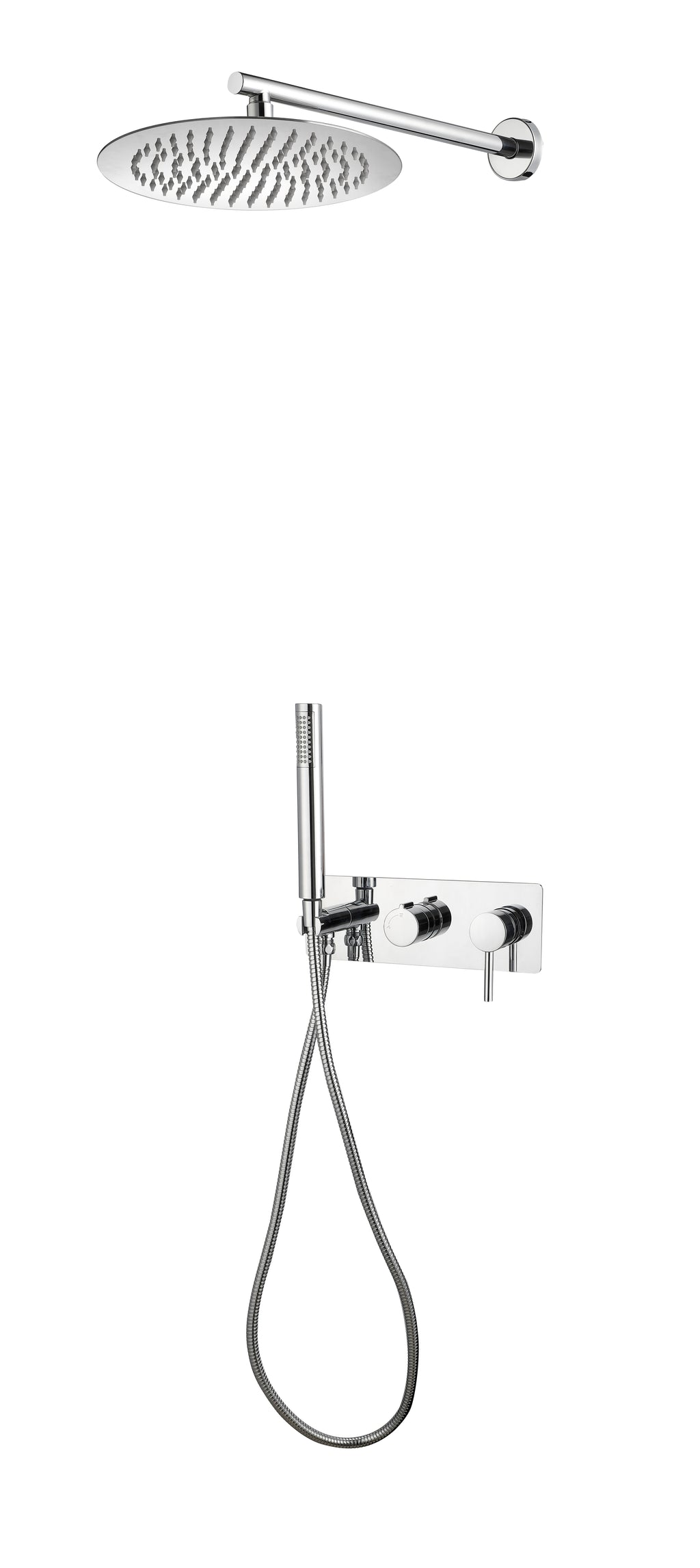 Kit Doccia Incasso con Braccio e Soffione, Doccetta, Flessibile Acciaio Cromata Fusette 25 cm
