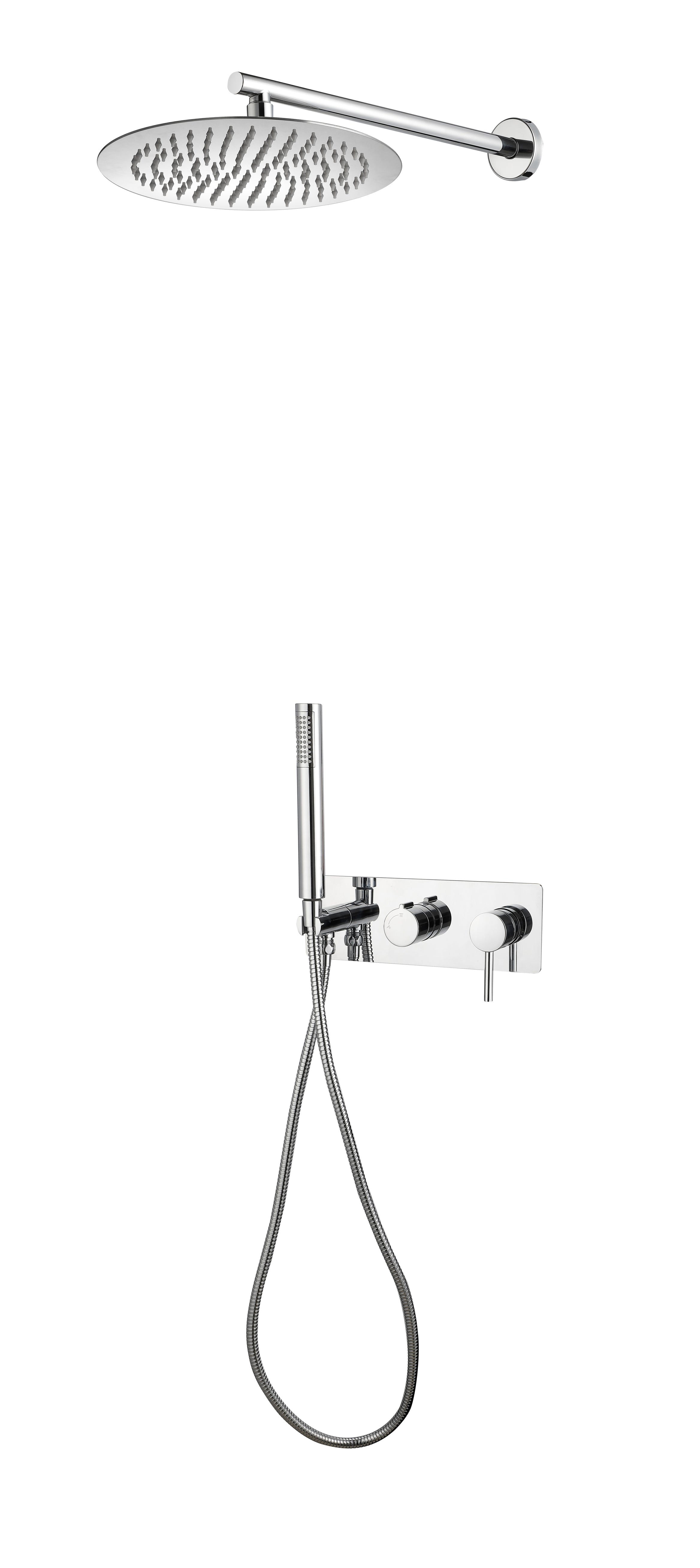 Kit Doccia Incasso con Braccio e Soffione, Doccetta, Flessibile Acciaio Cromata Fusette 25 cm