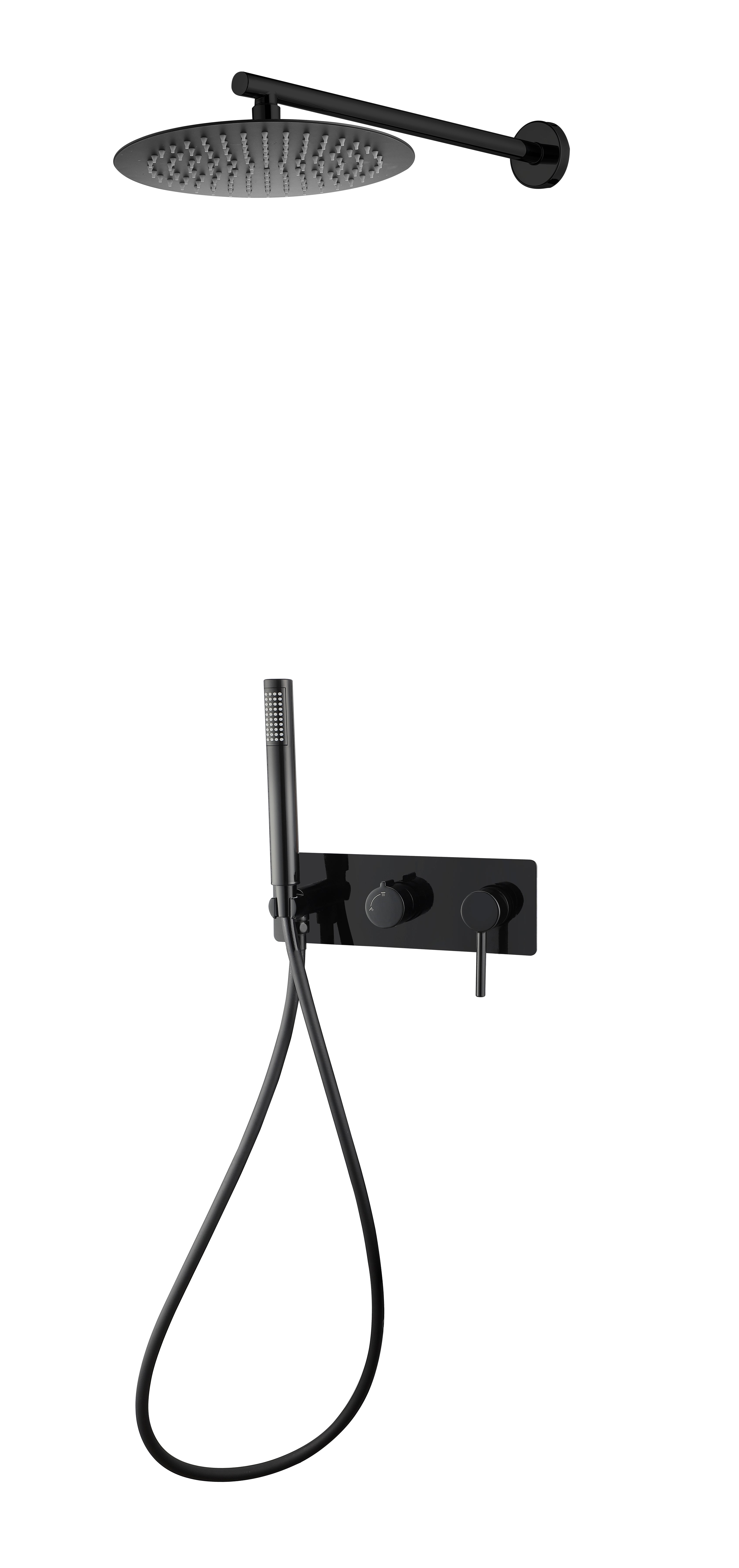 Kit Doccia Incasso con Braccio e Soffione, Doccetta, Flessibile Pvc Nero Matte Fusette 25 cm Nero Opaco