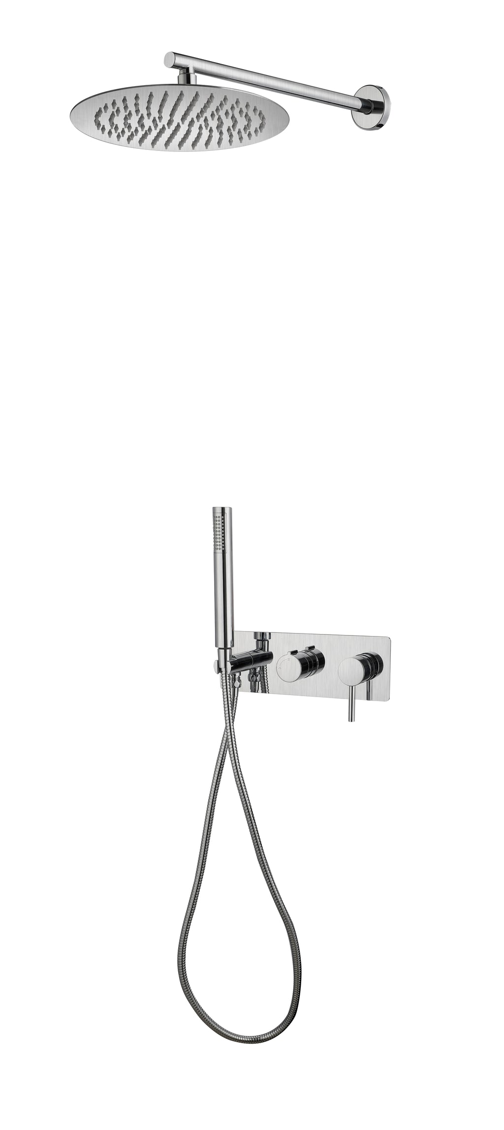 Kit Doccia Incasso con Braccio e Soffione, Doccetta, Flessibile Pvc Nichel Spazz. Fusette 25 cm Nichel Satinato