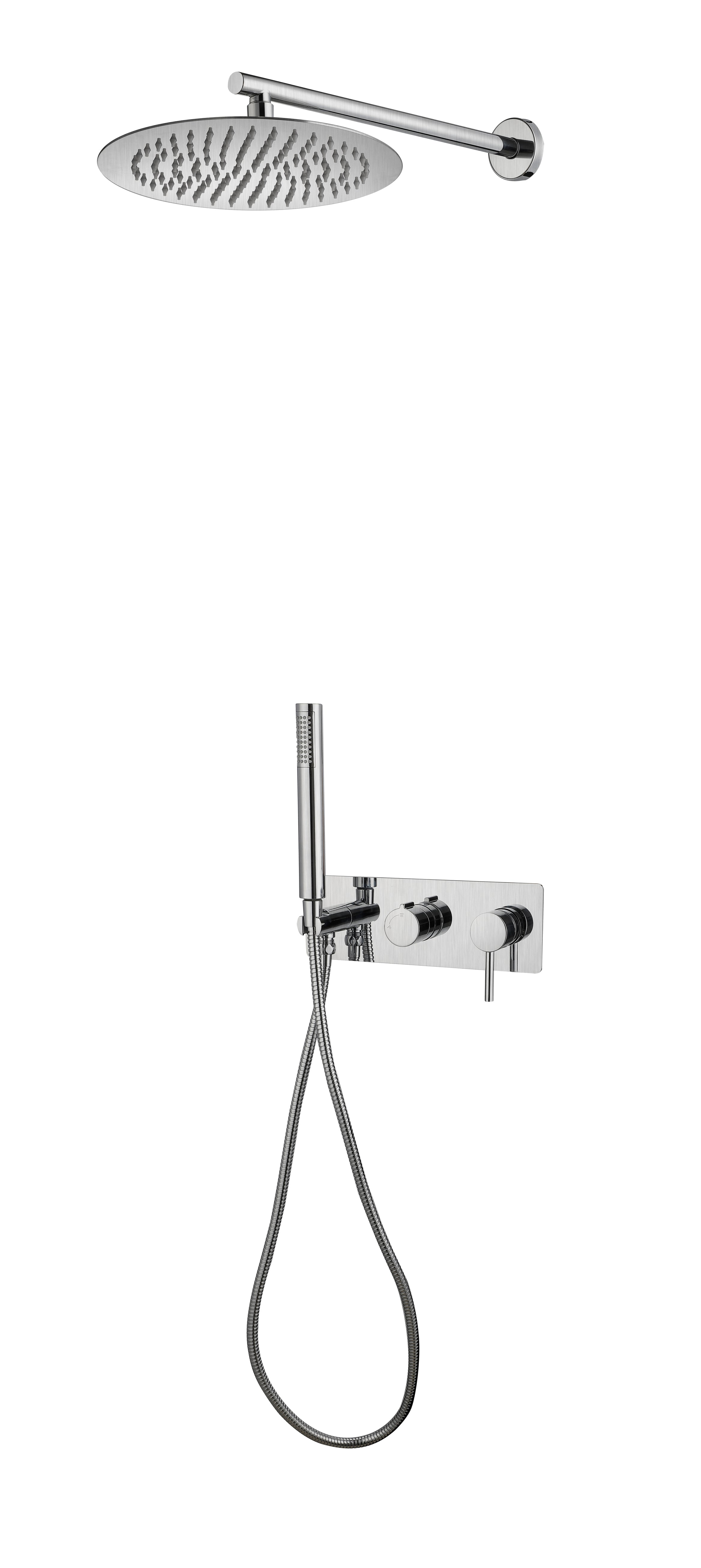 Kit Doccia Incasso con Braccio e Soffione, Doccetta, Flessibile Pvc Nichel Spazz. Fusette 25 cm Nichel Satinato