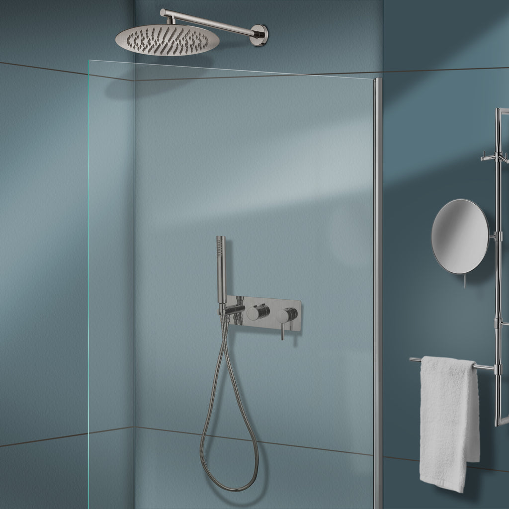 Kit Doccia Incasso con Braccio e Soffione, Doccetta, Flessibile Pvc Nichel Spazz. Fusette 25 cm Nichel Satinato