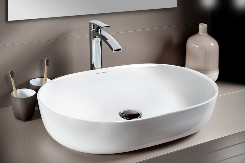 Lavabo Ovale Appoggio 600x400x135 60 cm Bianco Lucido