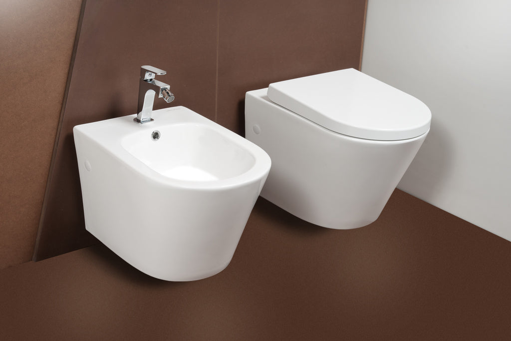 Vaso Igienico Tondo Sospeso Senza Brida 56 cm Bianco Lucido