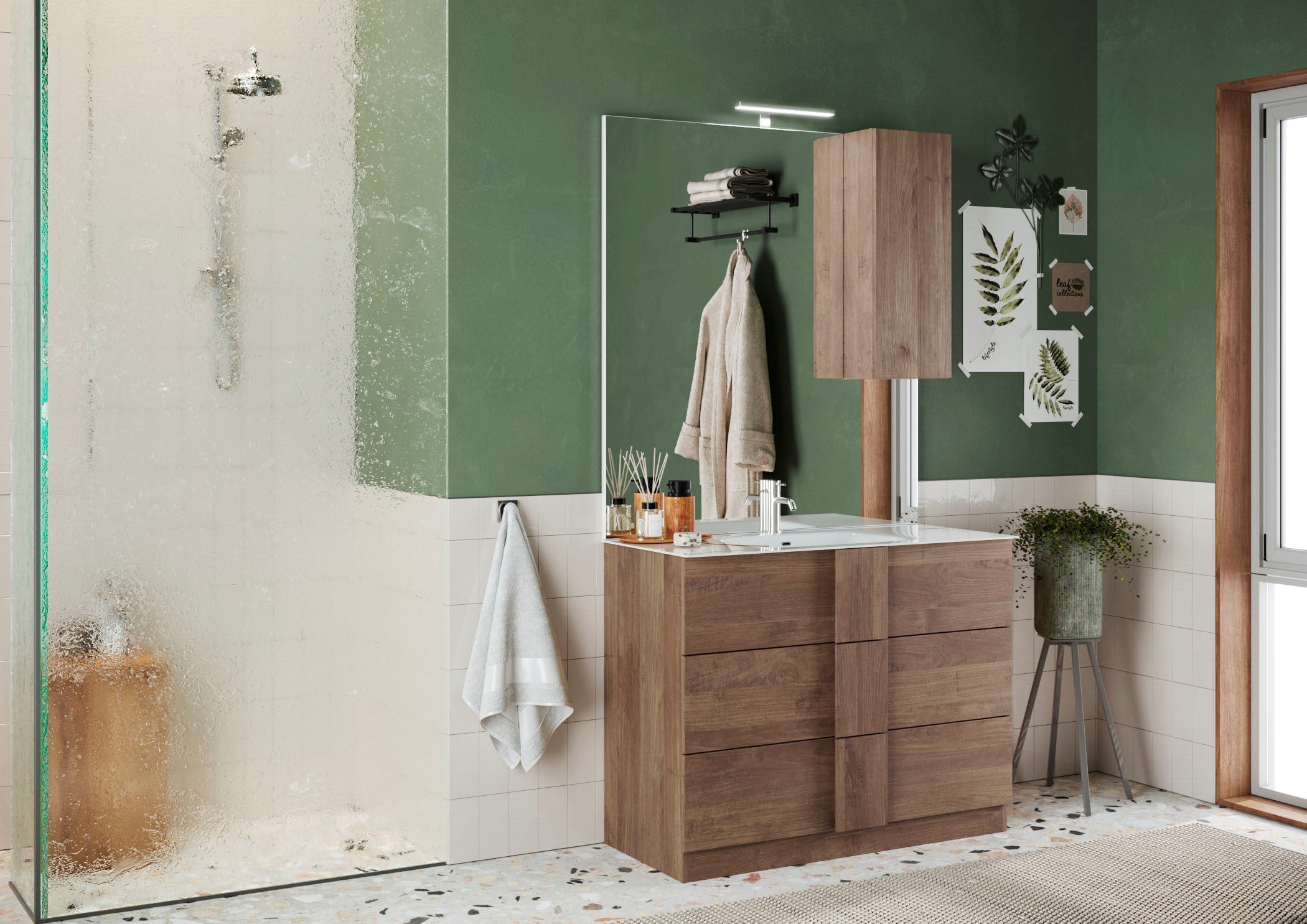 Specchiera Bagno con Colonna 1 Anta e LED ROME 100 cm Mercure