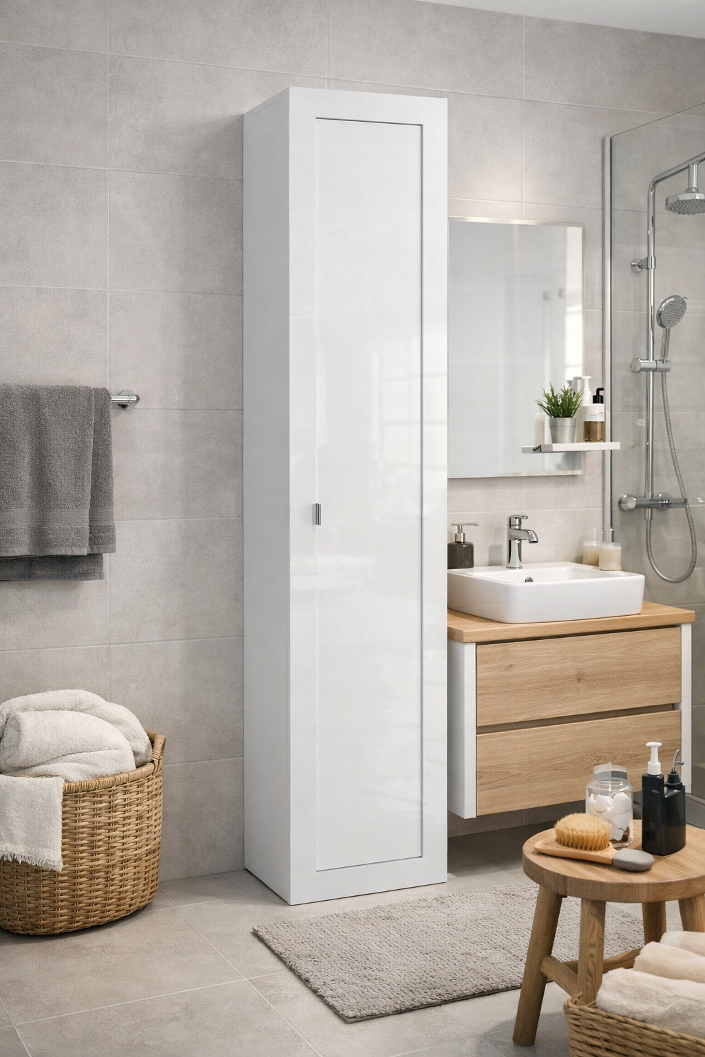 MADRID Mobile a 1 Anta - 5 Ripiani 40 cm Bianco Lucido