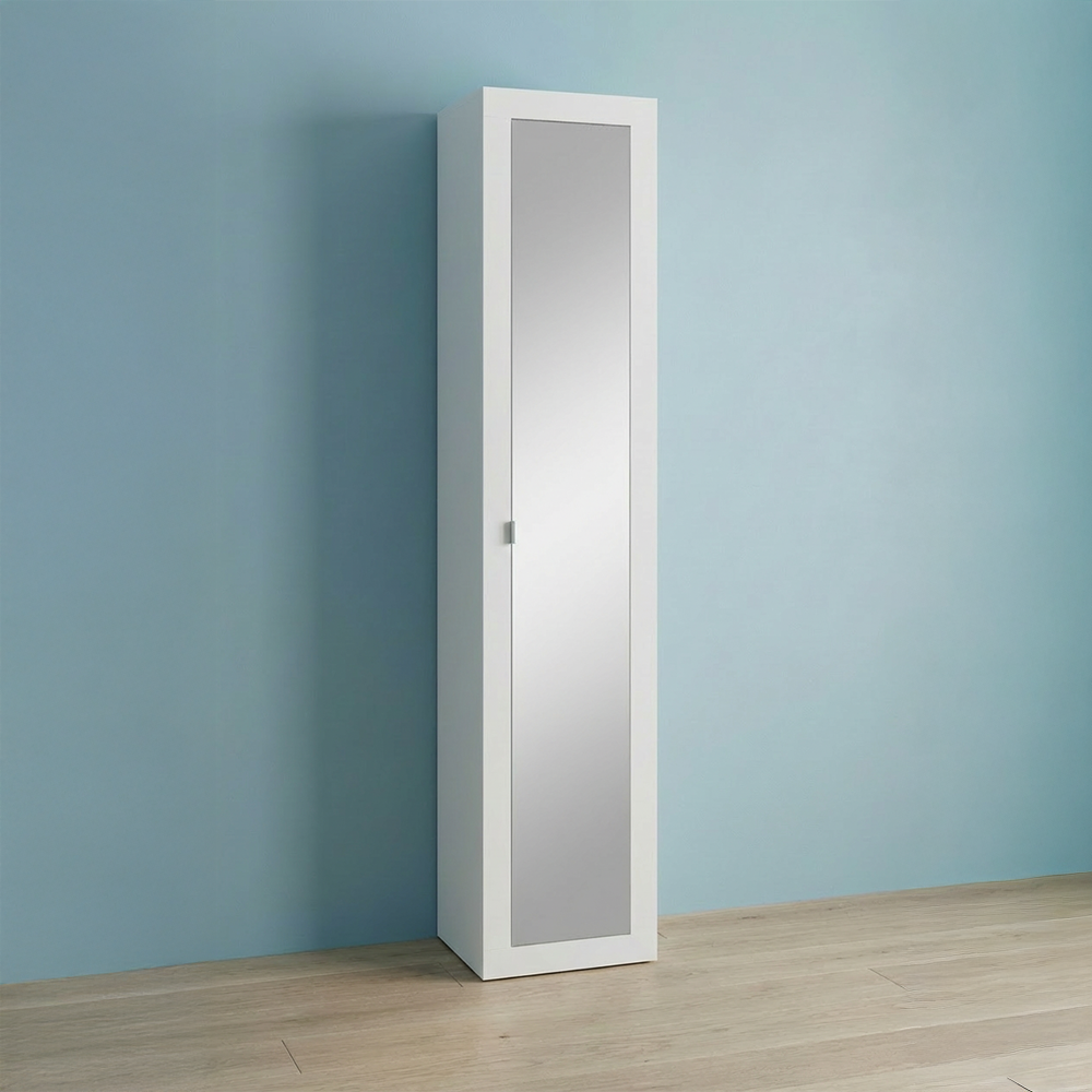 MADRID Armadio a 1 Anta - con Specchio - 5 Ripiani 40 cm Bianco Lucido