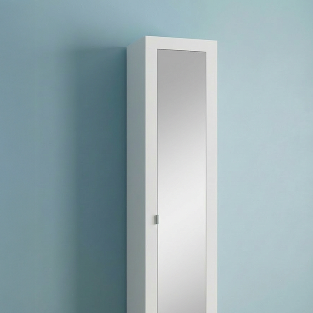 MADRID Armadio a 1 Anta - con Specchio - 5 Ripiani 40 cm Bianco Lucido