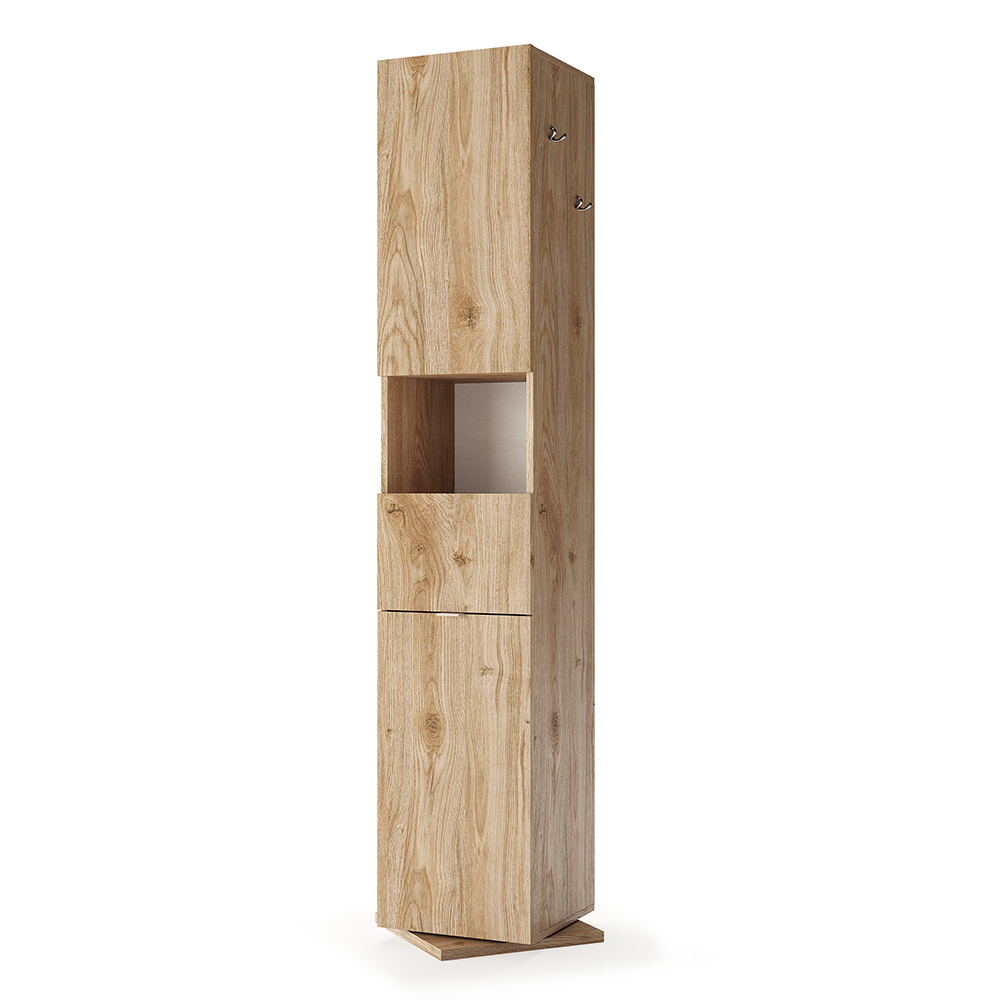 BARCELONA Colonna Girevole - con Specchio - 1 Cassetto - 2 Ante 35 cm Rovere Kadiz