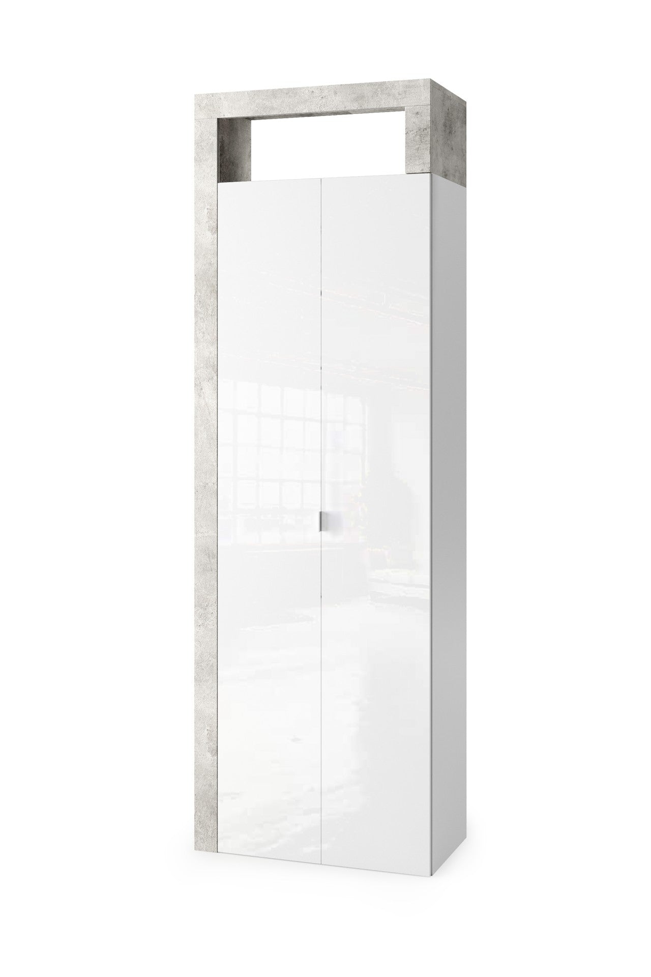 BARCELONA Mobile a 2 Ante - 5 Ripiani 65 cm Cemento / Bianco Lucido