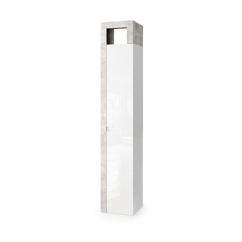 BARCELONA Mobile a 1 Anta - 5 Ripiani 35 cm Cemento / Bianco Lucido