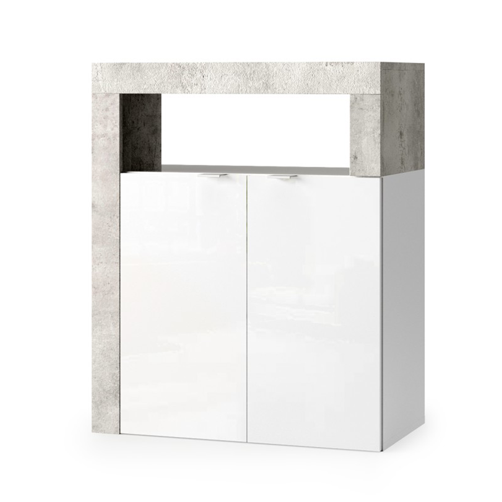 BARCELONA Mobile Contenitore - 2 Ante 64 cm Cemento / Bianco Lucido