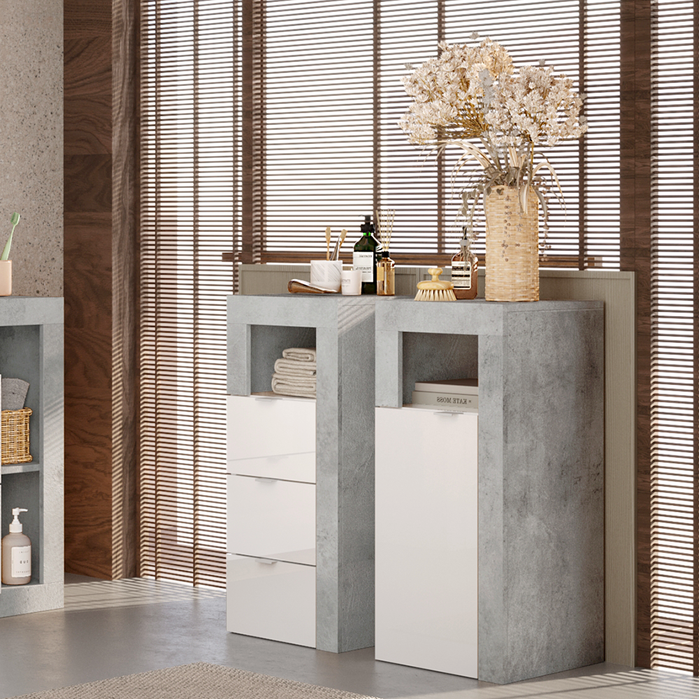 BARCELONA Mobile Contenitore - 1 Anta 35 cm Cemento / Bianco Lucido