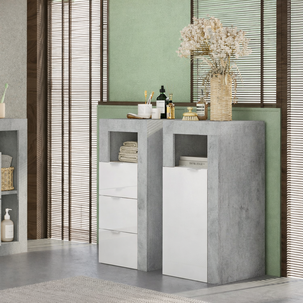 BARCELONA Mobile Contenitore - 1 Anta 35 cm Cemento / Bianco Lucido