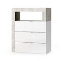 BARCELONA Cassettiera a 3 Cassetti - Larga 64 cm Cemento / Bianco Lucido