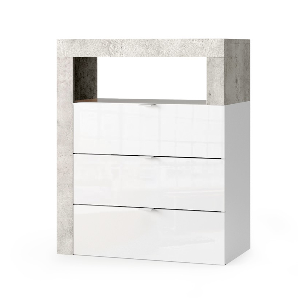 BARCELONA Cassettiera a 3 Cassetti - Larga 64 cm Cemento / Bianco Lucido