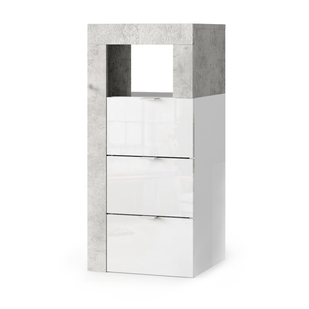 BARCELONA Cassettiera a 3 Cassetti - Larga 35 cm Cemento / Bianco Lucido