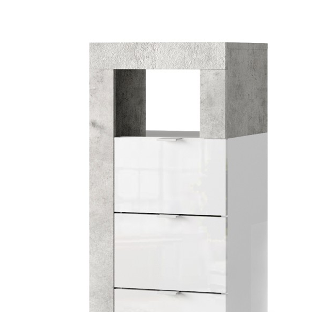 BARCELONA Cassettiera a 3 Cassetti - Larga 35 cm Cemento / Bianco Lucido