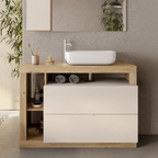 BARCELONA Mobile Bagno a Terra 2 Cassetti con Specchiera con Colonna 1 Anta e Luce LED Cashmere / Mercure