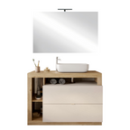 BARCELONA Mobile Bagno a Terra 2 Cassetti con Specchiera con Luce LED Cashmere / Mercure
