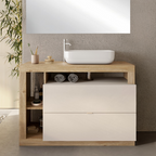 BARCELONA Mobile Bagno a Terra 2 Cassetti con Specchiera con Luce LED Cashmere / Mercure