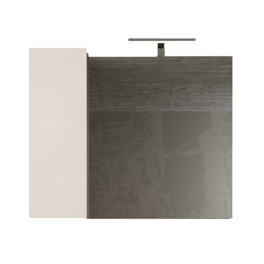 BARCELONA Mobile Bagno Sospeso 1 Cassetto con Specchiera con Colonna 1 Anta e Luce LED Cashmere / Mercure