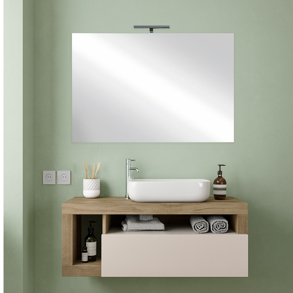 BARCELONA Mobile Bagno Sospeso 1 Cassetto con Specchiera con Luce LED Cashmere / Mercure