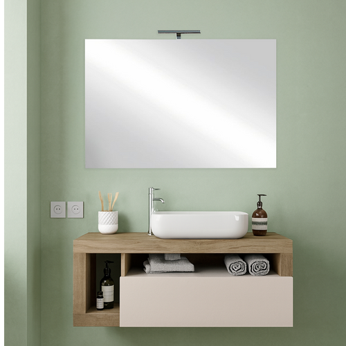 BARCELONA Mobile Bagno Sospeso 1 Cassetto con Specchiera con Luce LED Cashmere / Mercure