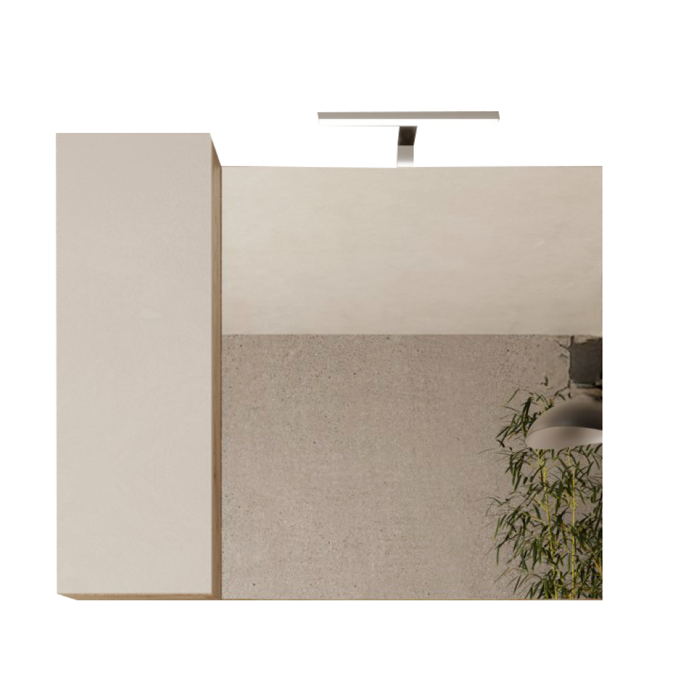 BARCELONA Mobile Bagno a Terra 2 Cassetti con Specchiera con Colonna 1 Anta e Luce LED Cashmere / Mercure