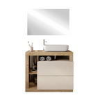 BARCELONA Mobile Bagno a Terra 2 Cassetti con Specchiera "quadrata" - Retroilluminata Cashmere / Mercure