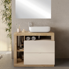 BARCELONA Mobile Bagno a Terra 2 Cassetti con Specchiera "quadrata" - Retroilluminata Cashmere / Mercure