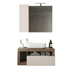 BARCELONA Mobile Bagno Sospeso 1 Cassetto con Specchiera con Colonna 1 Anta e Luce LED Cashmere / Mercure